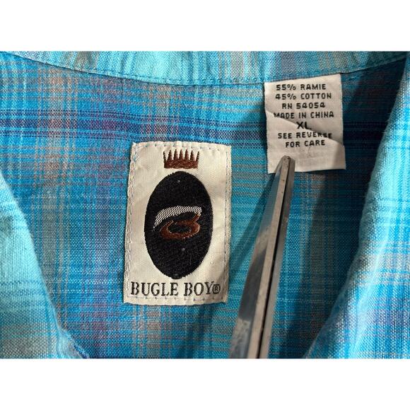Bugle Boy Blue Plaid Shirt Men’s Size XL - Picture 6 of 13